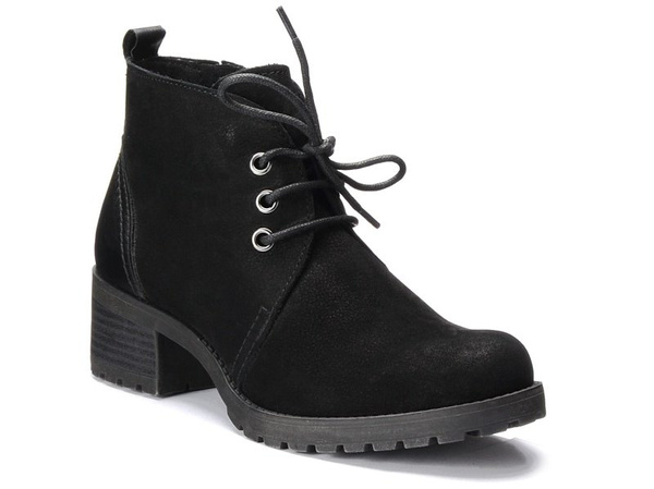 Botki damskie czarne Marco Tozzi 25271 na obcasie skórzane zamszowe