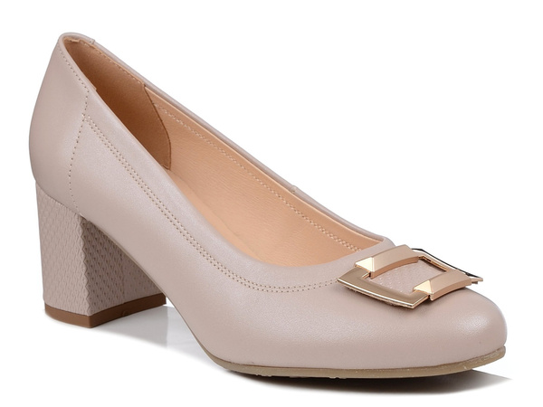 Czółenka damskie beżowe Bioeco 1074 skórzane na wygodnym obcasie