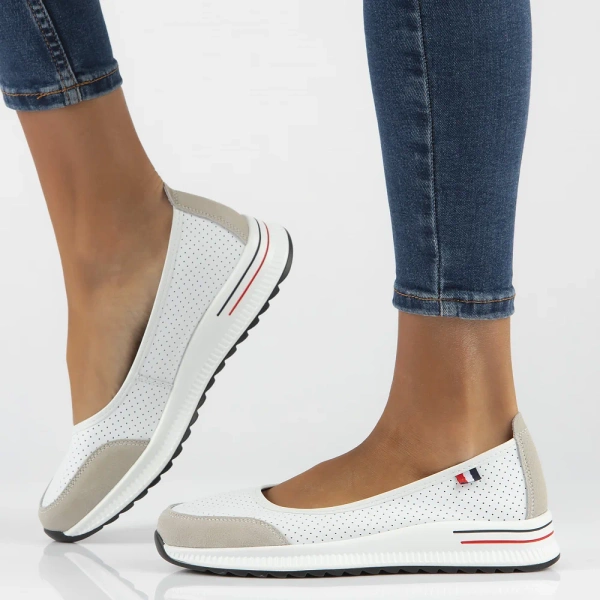 Baleriny damskie skórzane białe na niskiej platformie Filippo DP6134/26