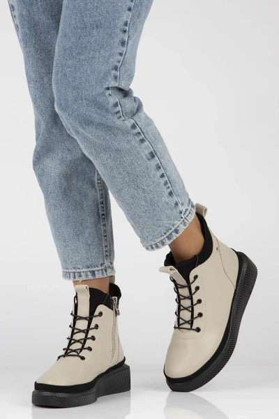 Botki damskie ocieplane na platformie skórzane Filippo DBT4799/25 beżowe