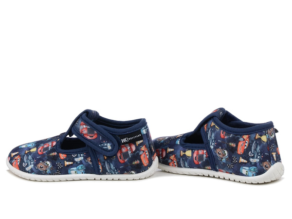 Kapcie dziecięce chłopięce barefoot granat Wojtyłko Maciek wkładka skóra