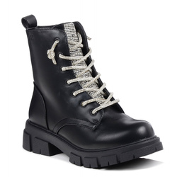 Buty zimowe dziecięce dziewczęce ocieplane botki czarne Wojtyłko 25065