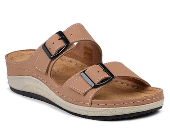 Klapki damskie skórzane regulowane wygodne beżowe Inblu PF-03