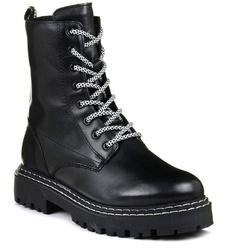 Botki damskie czarne Marco Tozzi 26294 trapery skórzane ocieplane wełną