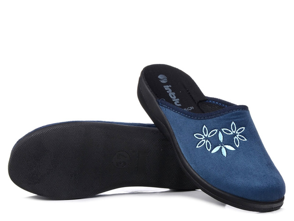 Kapcie damskie pantofle domowe zakryte Inblu CU-5H granatowe z haftem