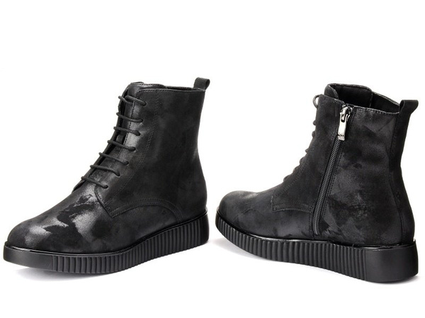 Botki damskie Caprice 25201 zimowe skórzane czarne ocieplane sznurowane