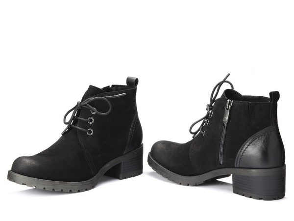 Botki damskie czarne Marco Tozzi 25271 na obcasie skórzane zamszowe