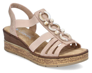 Sandały damskie Rieker 63778-31 na koturnie wygodne wsuwane pudrowy róż