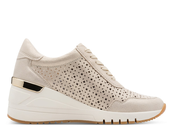 Sneakersy damskie Marco Tozzi 23501 buty na koturnie beżowe skórzane