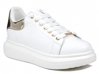 Sneakersy damskie białe Goe LL2N4011 na platformie skórzane sznurowane