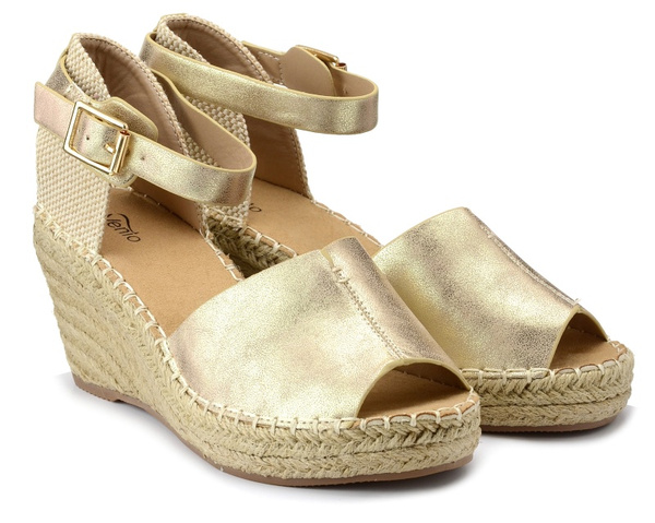 Sandały damskie espadryle Evento 0153 na koturnie złote 