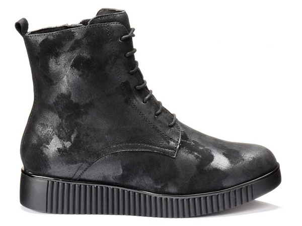 Botki damskie Caprice 25201 zimowe skórzane czarne ocieplane sznurowane