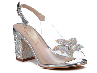 Buty damskie eleganckie na obcasie silikonowe srebrne DiA38-321