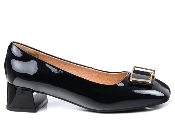 Czółenka damskie czarne Loretta Vitale W5309 skóra lakierowana miękkie