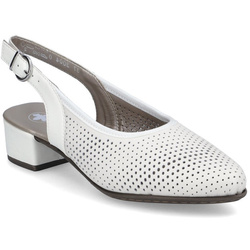 Czółenka damskie Rieker 47066 letnie z odkrytą piętą białe skórzane