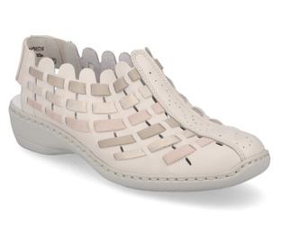 Sandały damskie Rieker 413V8-60 zakryte palce skórzane ażurowe beżowe