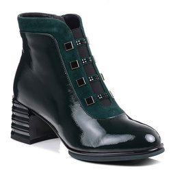 Botki damskie zielone Loretta Vitale C3890 skórzane lakierowane jesienne