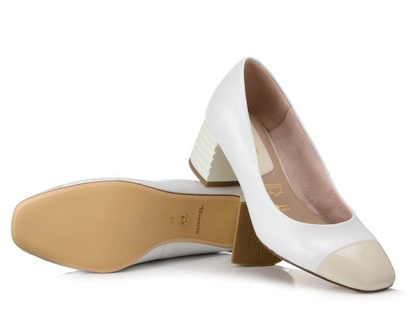 Czółenka damskie białe Tamaris 1-22422-26 skórzane zakryty nosek