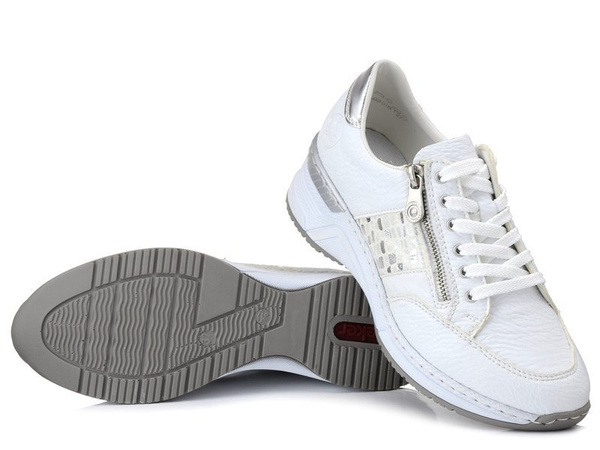 Półbuty damskie białe Rieker N4322-80 sneakersy skórzana wkładka zamek 