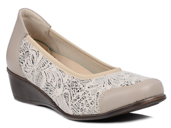 Półbuty damskie beżowe Axel 1753 na koturnie skórzane na haluksy wygodne