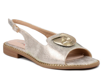 Sandały damskie złote S.Barski KV51-006 płaskie skórzana wkładka wygodne