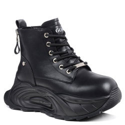 Buty zimowe botki damskie ocieplane skórzane Goe SS2N4301 na platformie