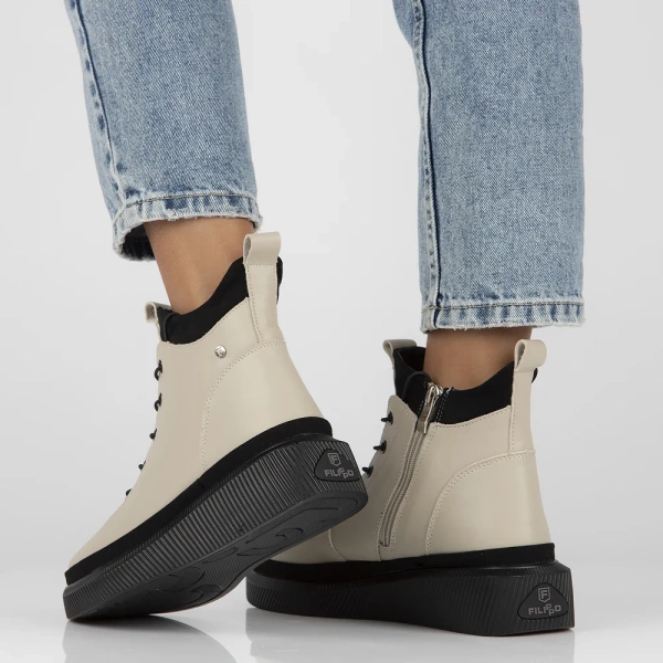 Botki damskie ocieplane na platformie skórzane Filippo DBT4799/25 beżowe