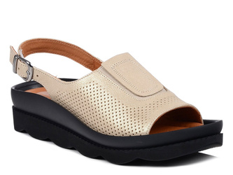 Sandały damskie Evento 8937 skórzane na platformie złote z gumką