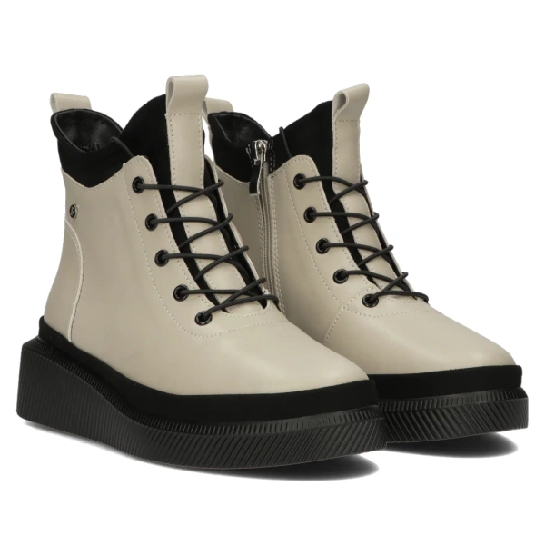 Botki damskie ocieplane na platformie skórzane Filippo DBT4799/25 beżowe