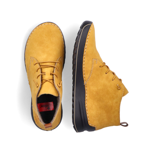 Botki damskie żółte Rieker 51510-68 zimowe skórzane ocieplane sznurowane