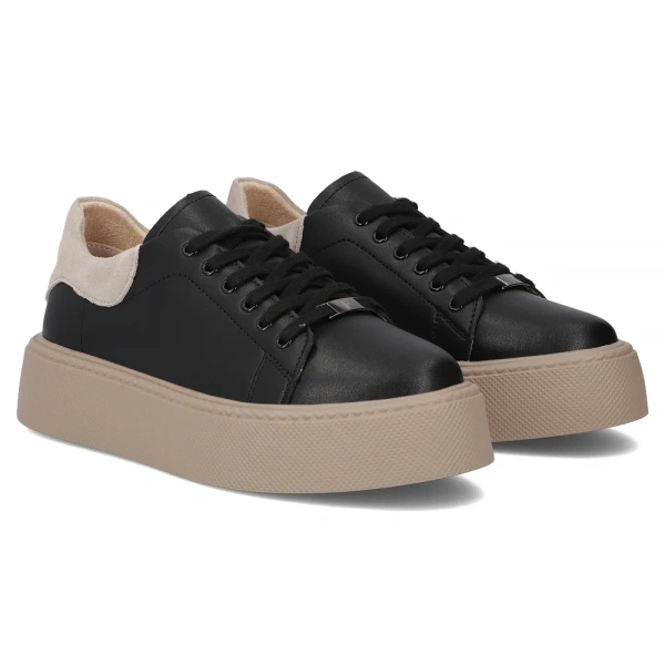 Sneakersy damskie Filippo DP6119 półbuty skórzane czarne na platformie