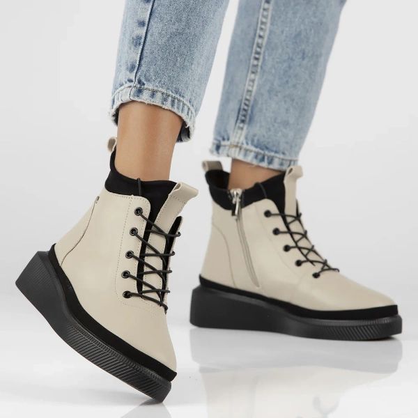 Botki damskie ocieplane na platformie skórzane Filippo DBT4799/25 beżowe