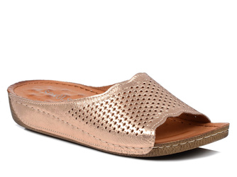 Klapki damskie złote T.Sokolski L25-505 skórzane ażurowe miękkie wygodne