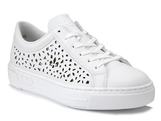 Sneakersy damskie białe Rieker L8831-80 skórzane na platformie ażurowe