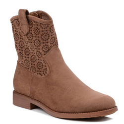 Botki damskie brązowe S.Barski HY52-530 płaskie zamszowe na zamek