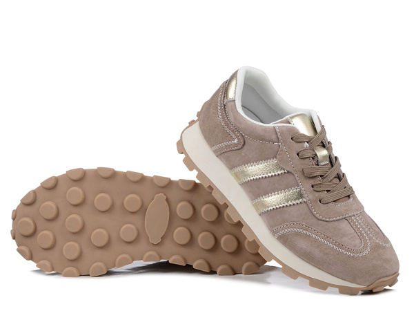 Sneakersy damskie ciemno beżowe skórzane S.Barski LR61-7097 zamszowe