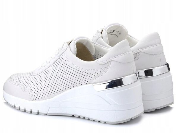 Sneakersy damskie Marco Tozzi 23500 buty na koturnie białe skórzane