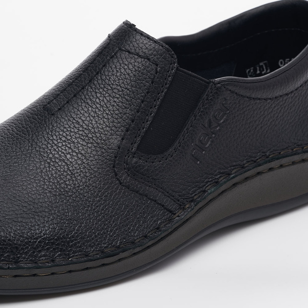 Półbuty męskie czarne Rieker 05264 szerokie skórzane wsuwane wygodne