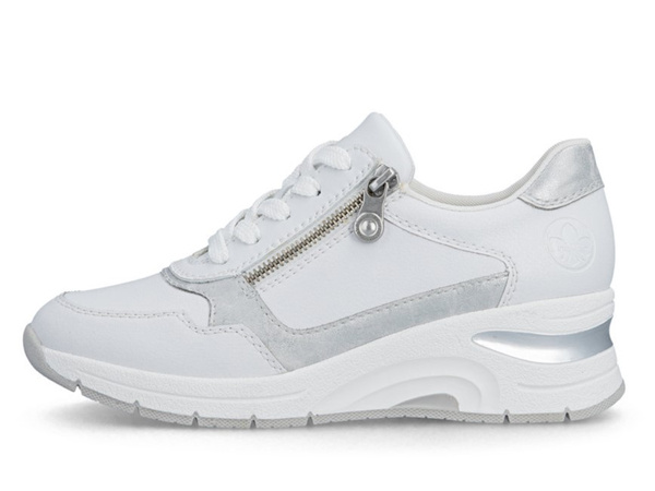 Sneakersy damskie białe Rieker N9301-60 skórzane na zamek na koturnie