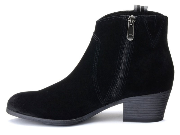 Botki damskie czarne Marco Tozzi 25312 skórzane zamszowe na zamek