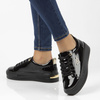 Buty sneakersy damskie czarne Filippo 3533/26 skórzane na platformie
