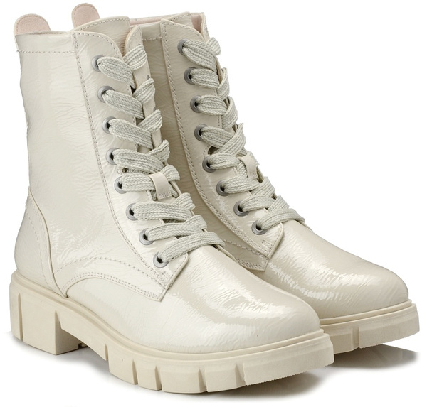 Botki damskie beżowe Marco Tozzi 25215 trapery zimowe ocieplane polarem