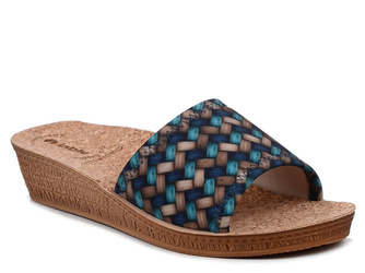 Klapki damskie granatowe Inblu DI-75 na koturnie na korku lekkie na lato