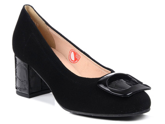 Czółenka damskie Bioeco 6821 skórzane zamszowe na obcasie czarne wygodne