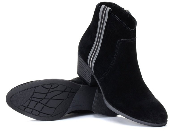 Botki damskie czarne Marco Tozzi 25312 skórzane zamszowe na zamek