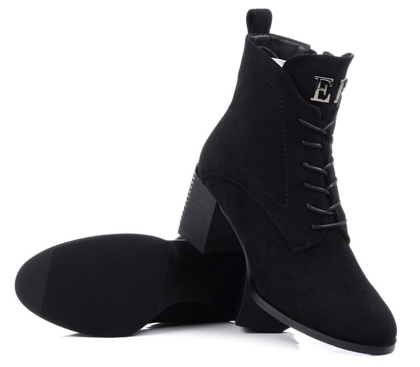 Botki damskie jesienne na obcasie DiA T1207 zamszowe czarne ocieplane