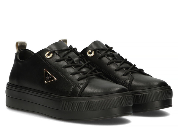 Buty sneakersy damskie czarne skórzane na platformie Filippo 3533 