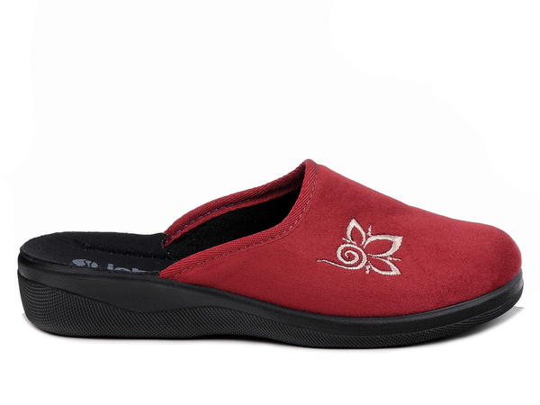  Kapcie damskie pantofle domowe zakryte Inblu CU-2D bordowe z haftem