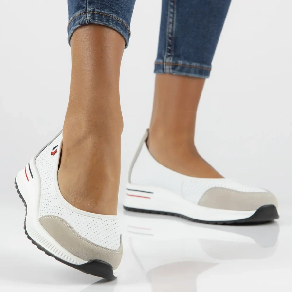 Baleriny damskie skórzane białe na niskiej platformie Filippo DP6134/26