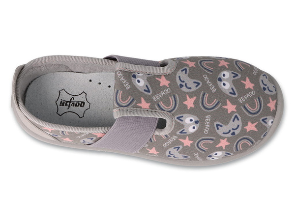Kapcie dziecięce barefoot Befado 901X019 dziewczęce do przedszkola szare